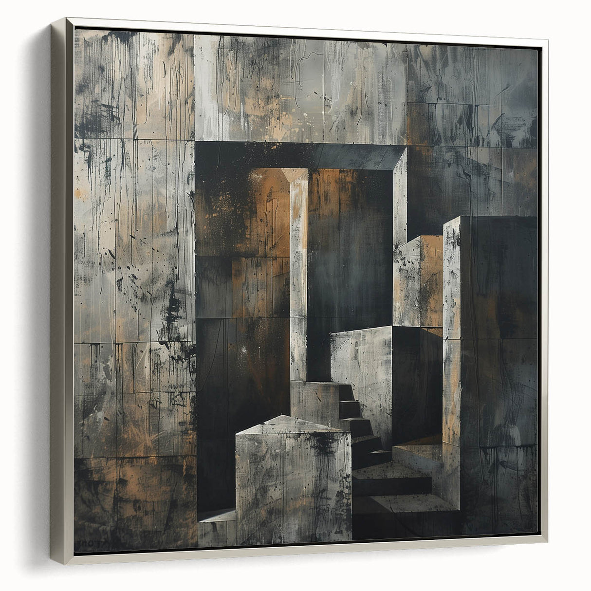 Brutalist Wall Art | Abstract Concrete Staircase | Industrial Canvas Print