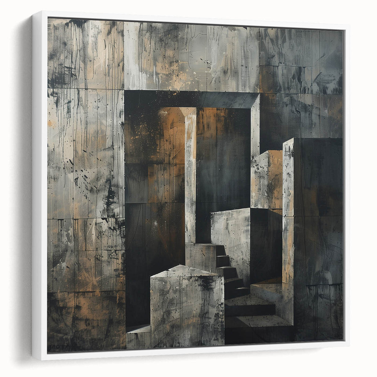 Brutalist Wall Art | Abstract Concrete Staircase | Industrial Canvas Print