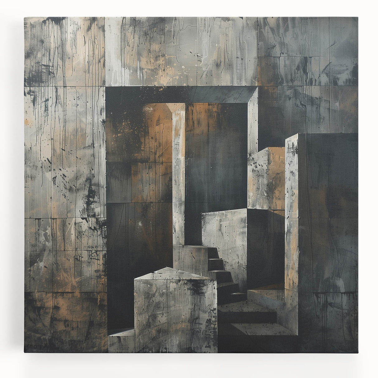 Brutalist Wall Art | Abstract Concrete Staircase | Industrial Canvas Print