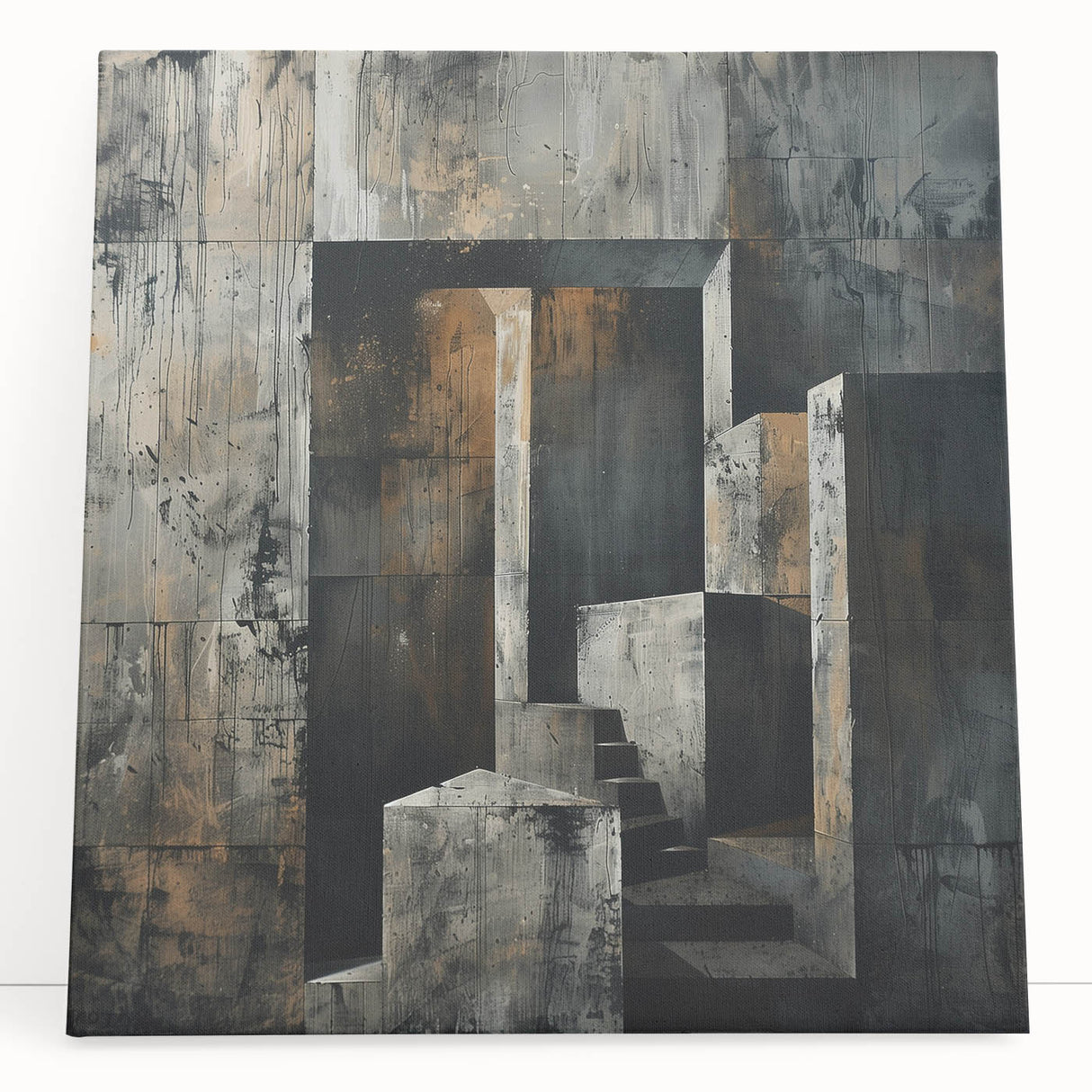 Brutalist Wall Art | Abstract Concrete Staircase | Industrial Canvas Print