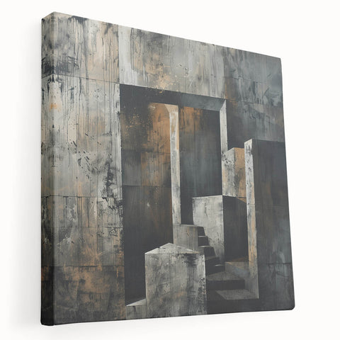 Brutalist Wall Art | Abstract Concrete Staircase | Industrial Canvas Print