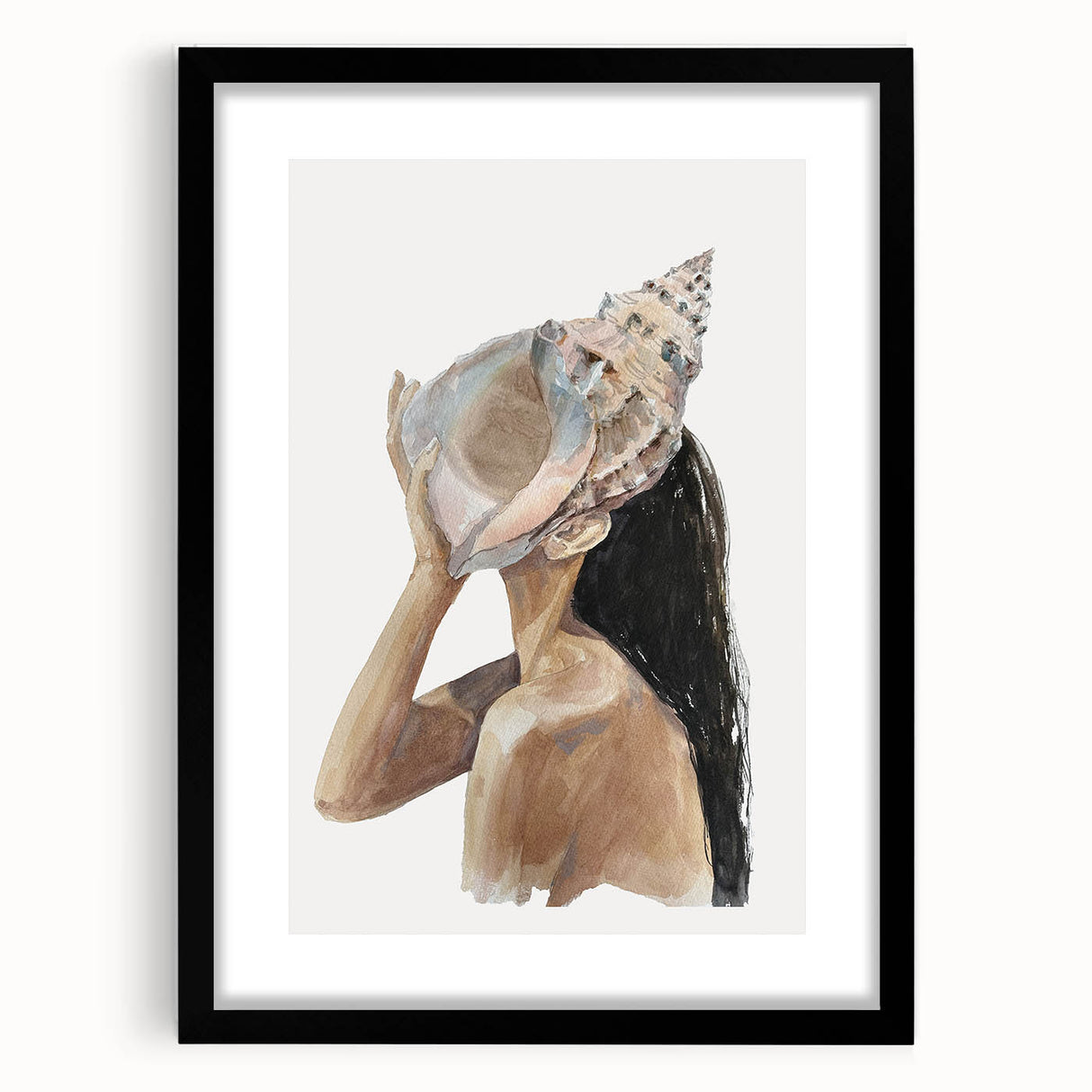 Coastal Wall Art - Woman with Conch Shell Beach-Themed Nautical Print