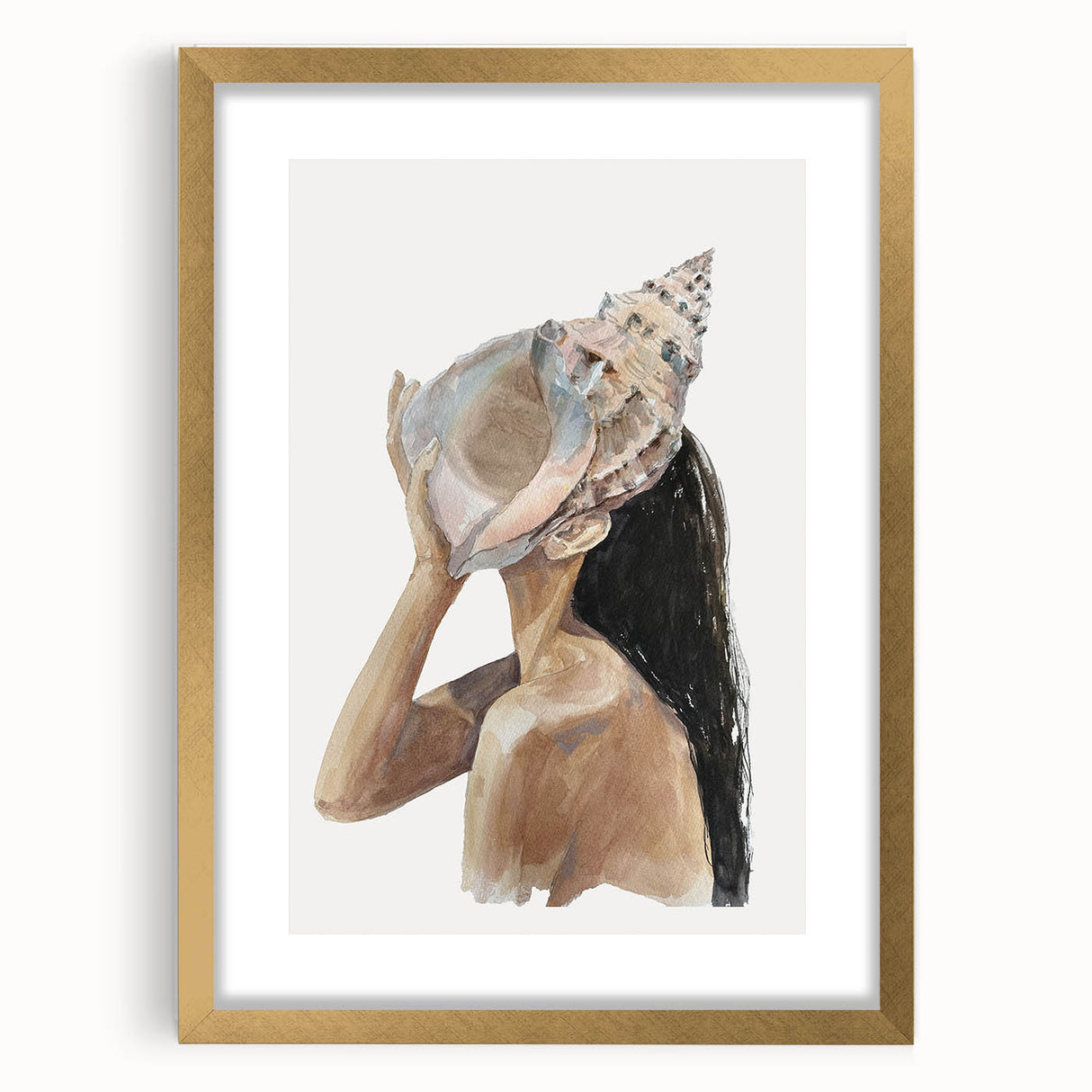 Coastal Wall Art - Woman with Conch Shell Beach-Themed Nautical Print
