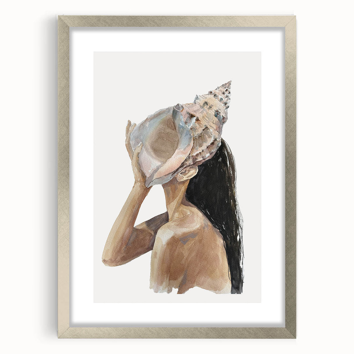 Coastal Wall Art - Woman with Conch Shell Beach-Themed Nautical Print