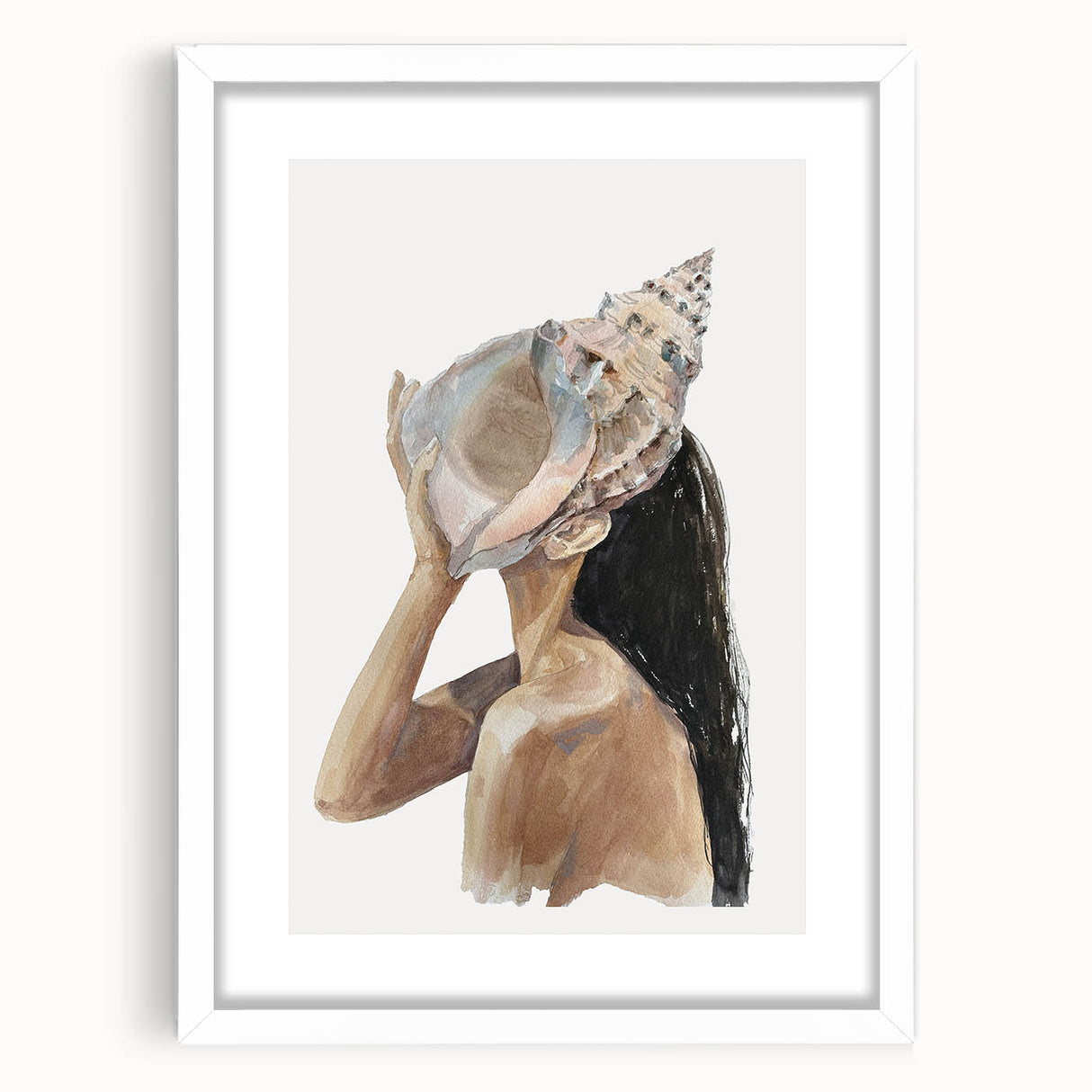 Coastal Wall Art - Woman with Conch Shell Beach-Themed Nautical Print
