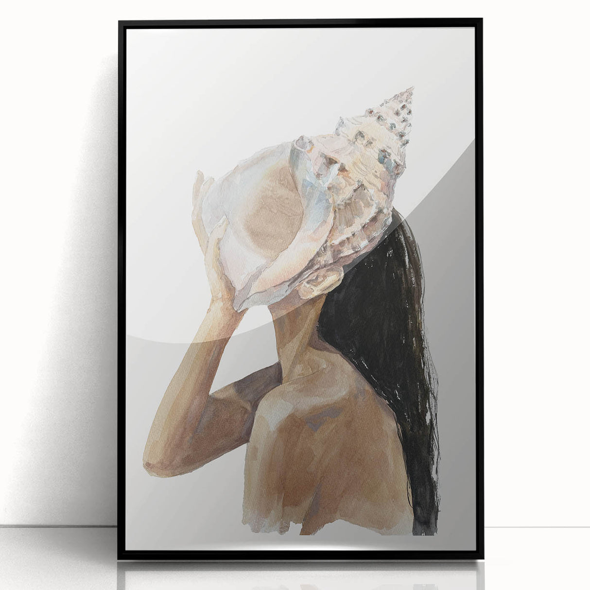 Coastal Wall Art - Woman with Conch Shell Beach-Themed Nautical Print