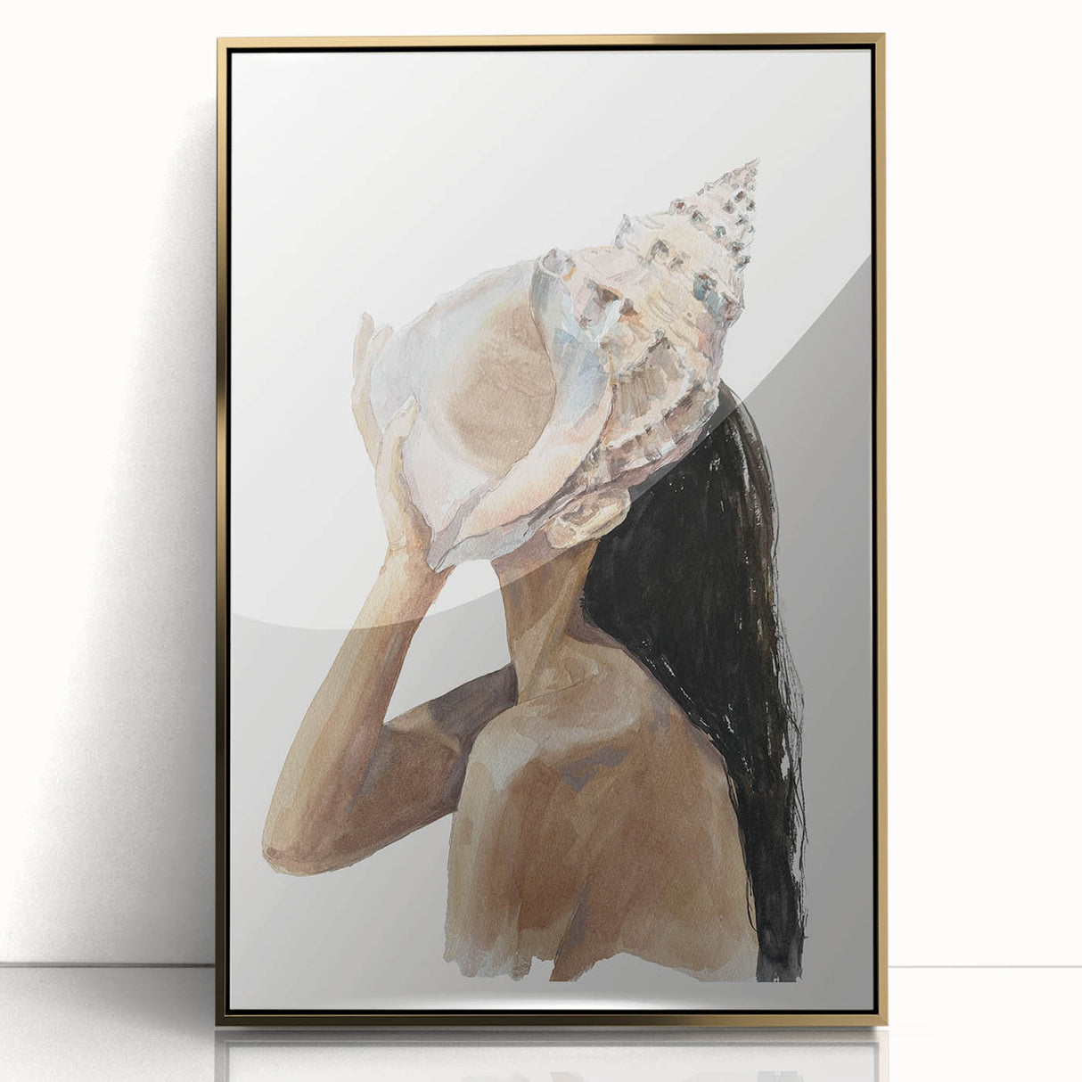 Coastal Wall Art - Woman with Conch Shell Beach-Themed Nautical Print