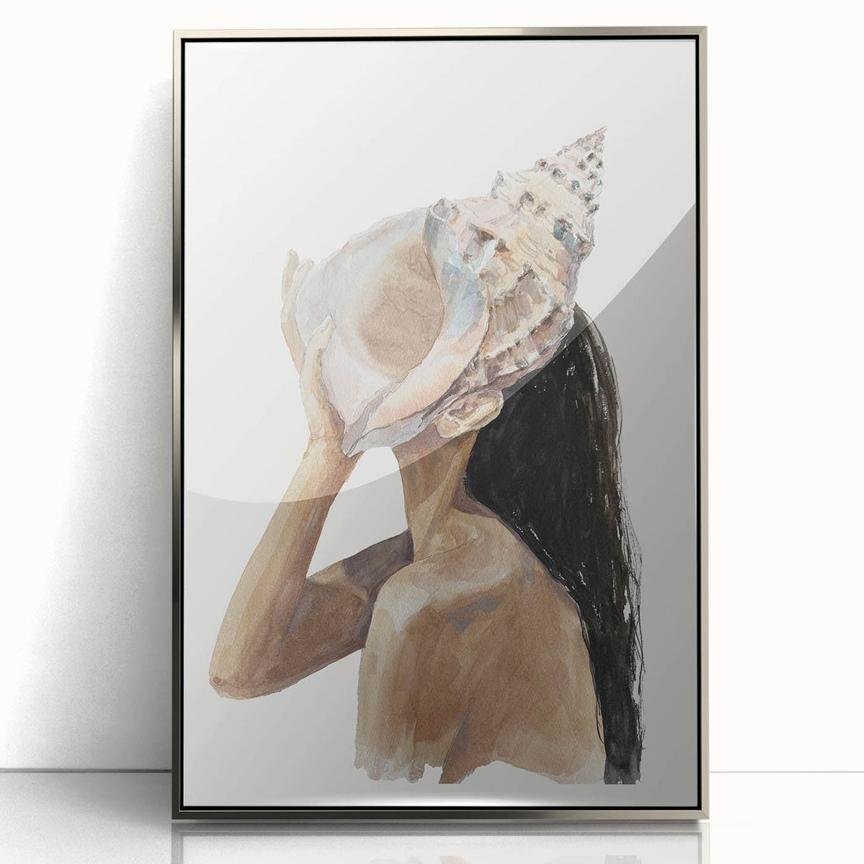 Coastal Wall Art - Woman with Conch Shell Beach-Themed Nautical Print