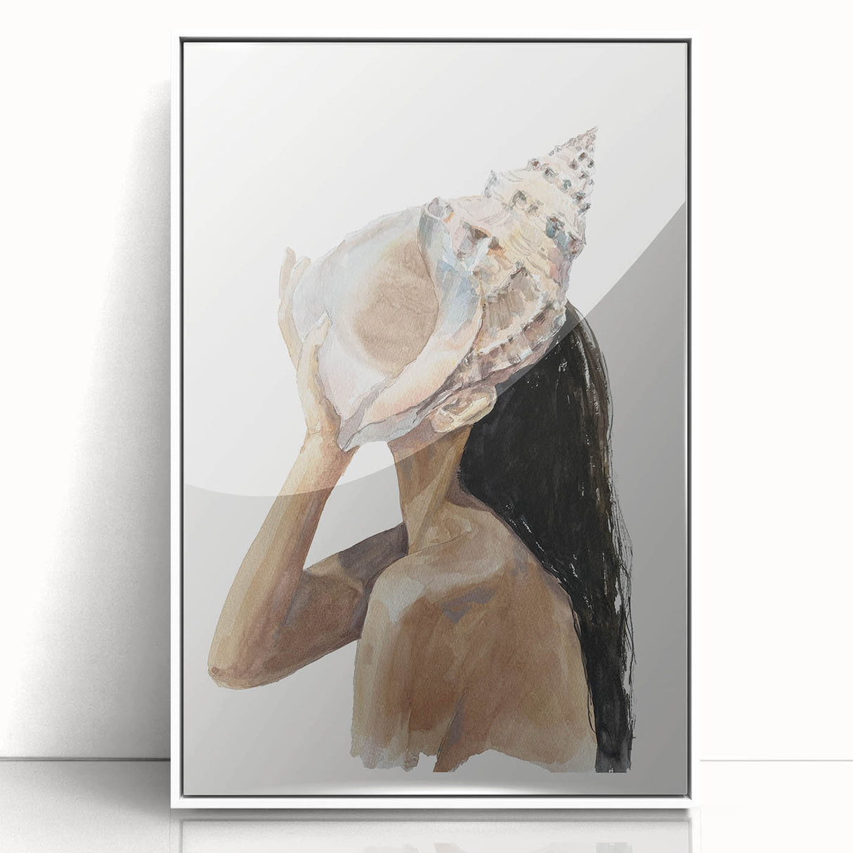 Coastal Wall Art - Woman with Conch Shell Beach-Themed Nautical Print
