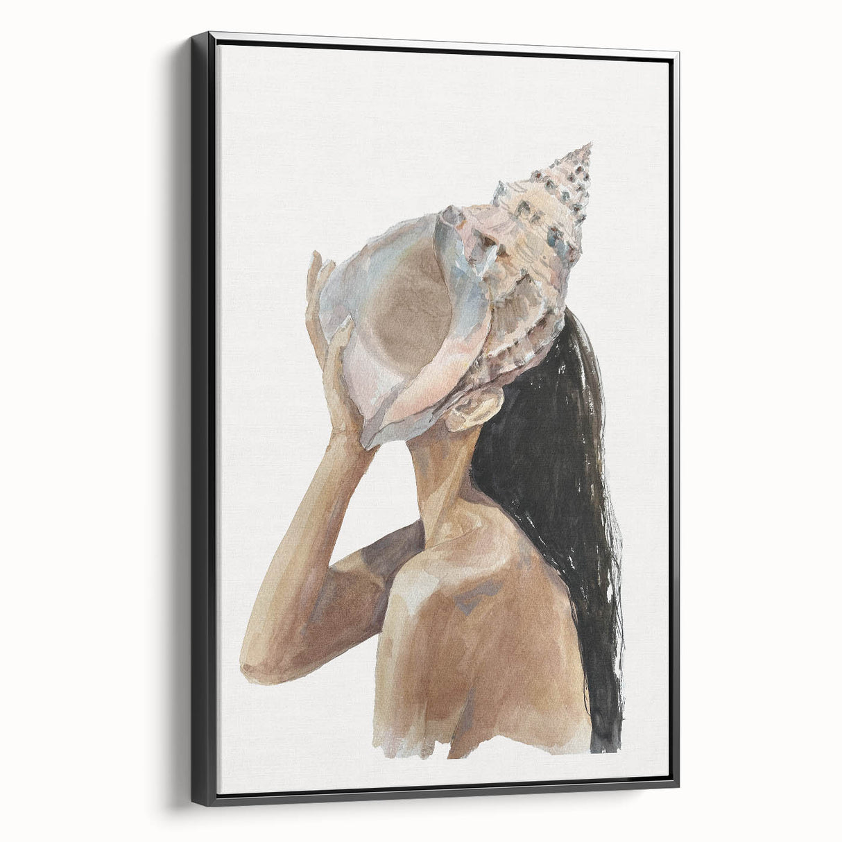 Coastal Wall Art - Woman with Conch Shell Beach-Themed Nautical Print