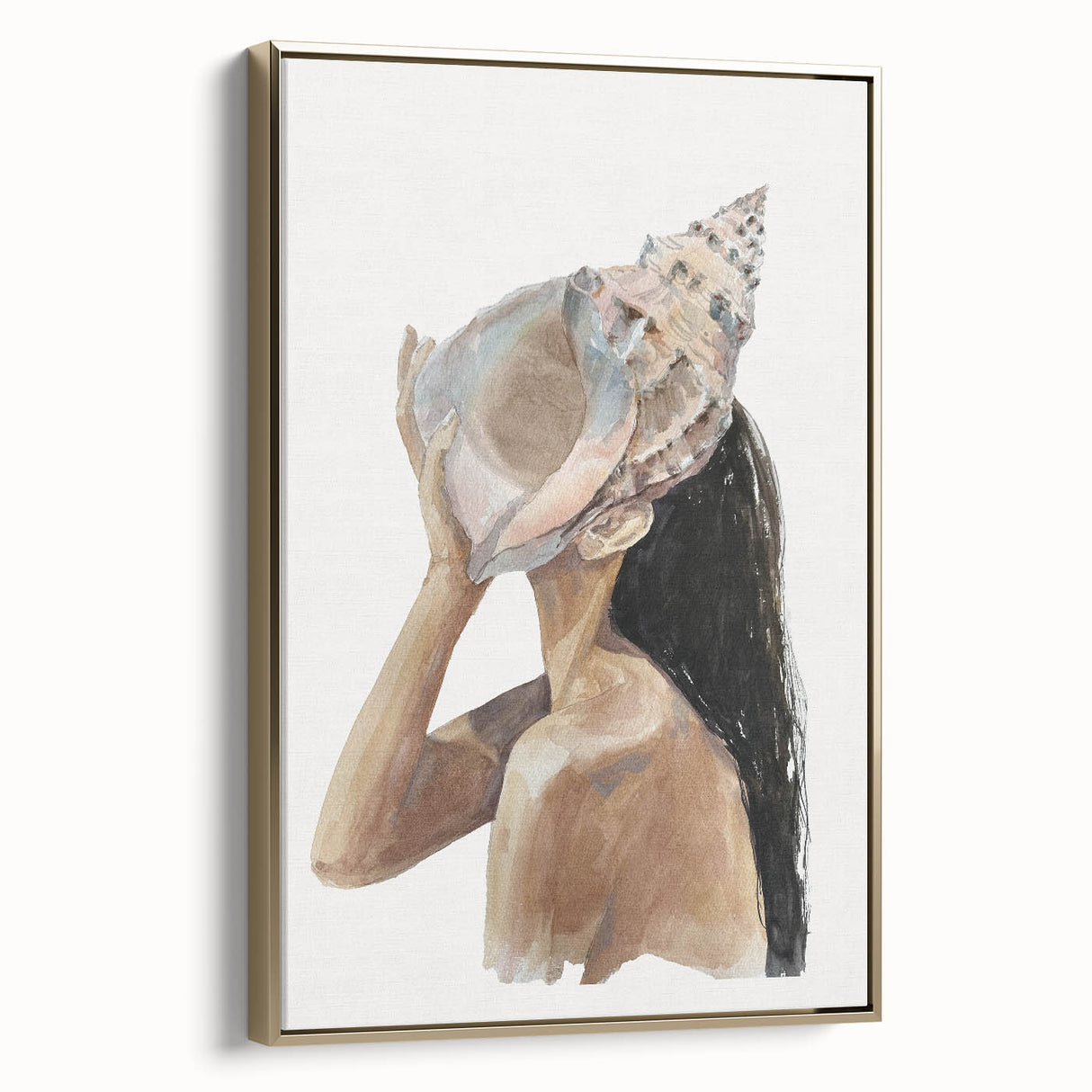 Coastal Wall Art - Woman with Conch Shell Beach-Themed Nautical Print