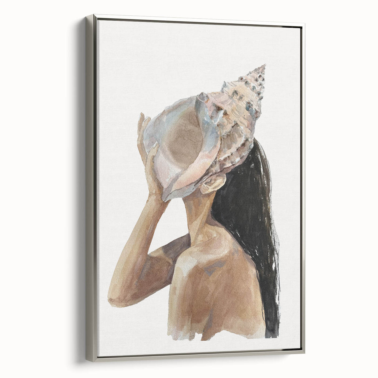 Coastal Wall Art - Woman with Conch Shell Beach-Themed Nautical Print