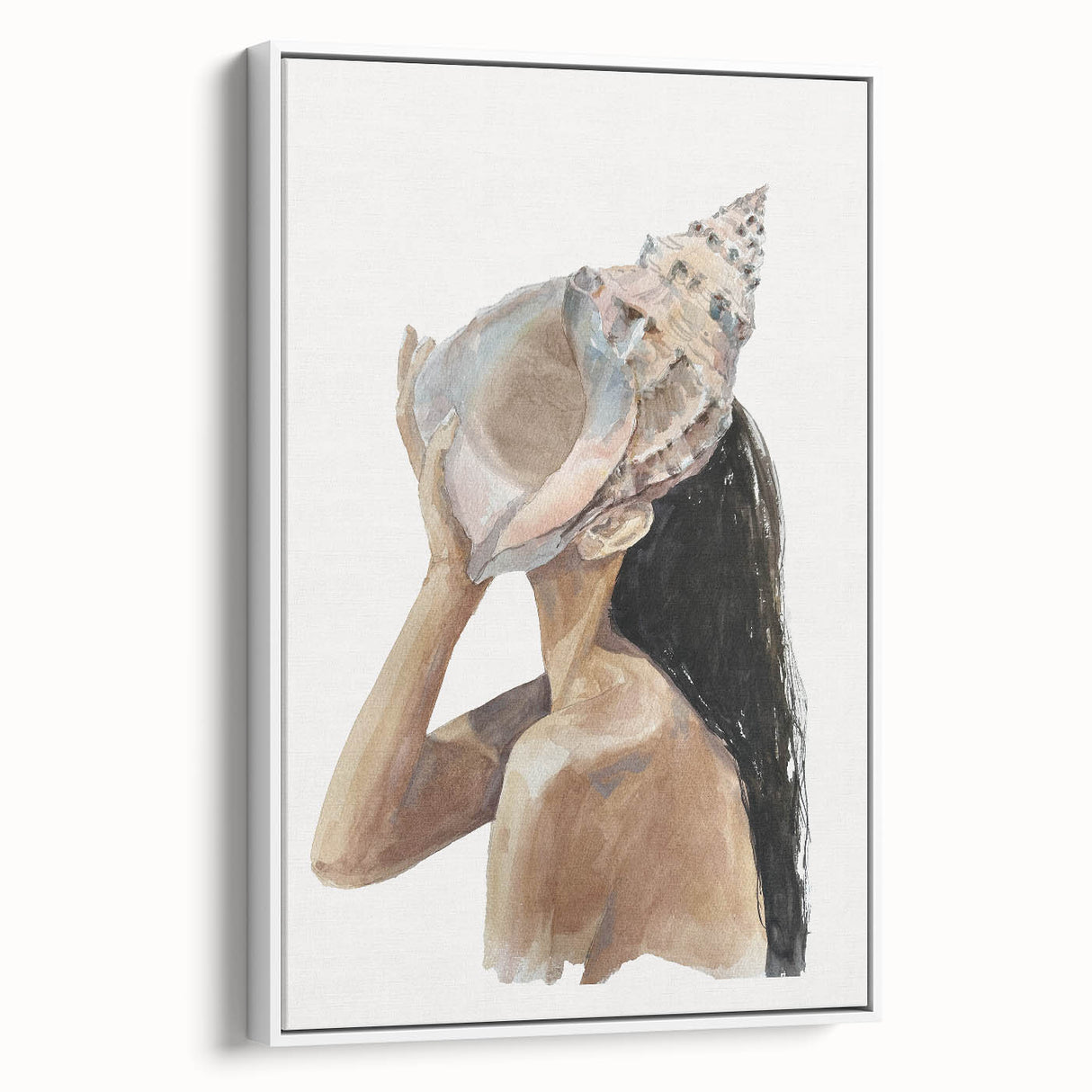 Coastal Wall Art - Woman with Conch Shell Beach-Themed Nautical Print