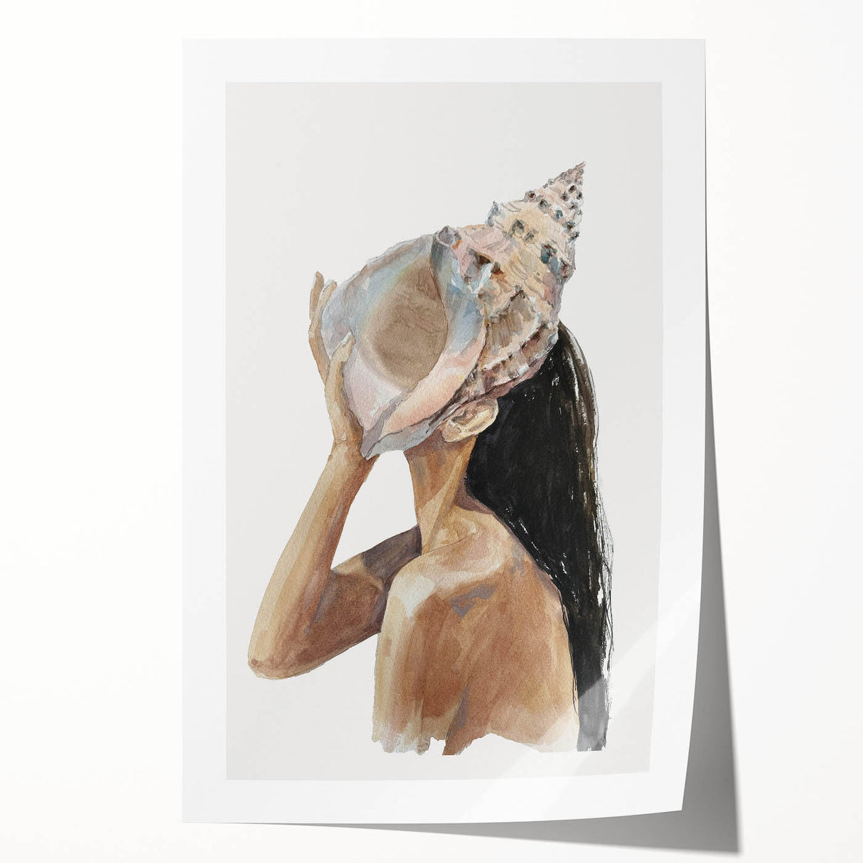 Coastal Wall Art - Woman with Conch Shell Beach-Themed Nautical Print