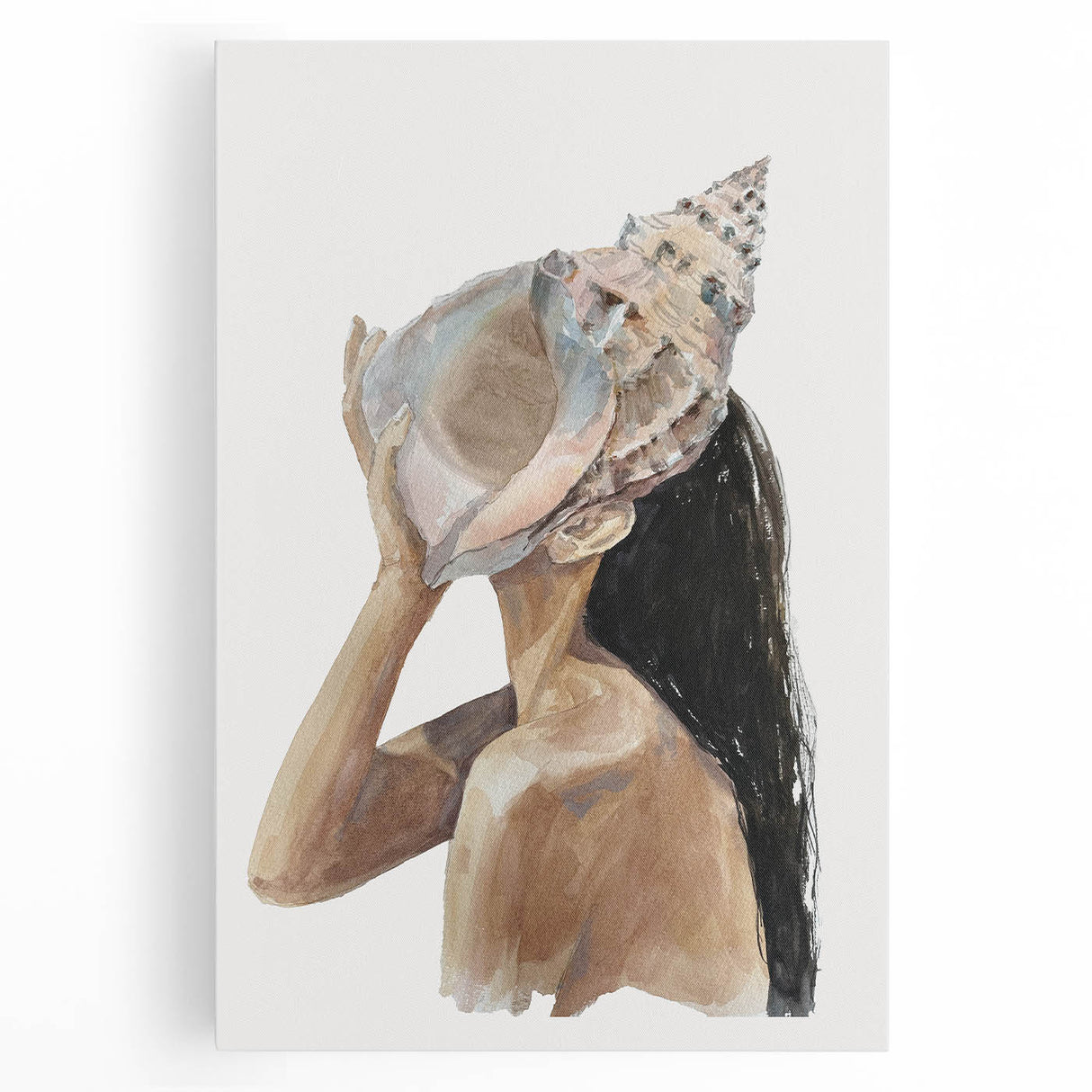 Coastal Wall Art - Woman with Conch Shell Beach-Themed Nautical Print