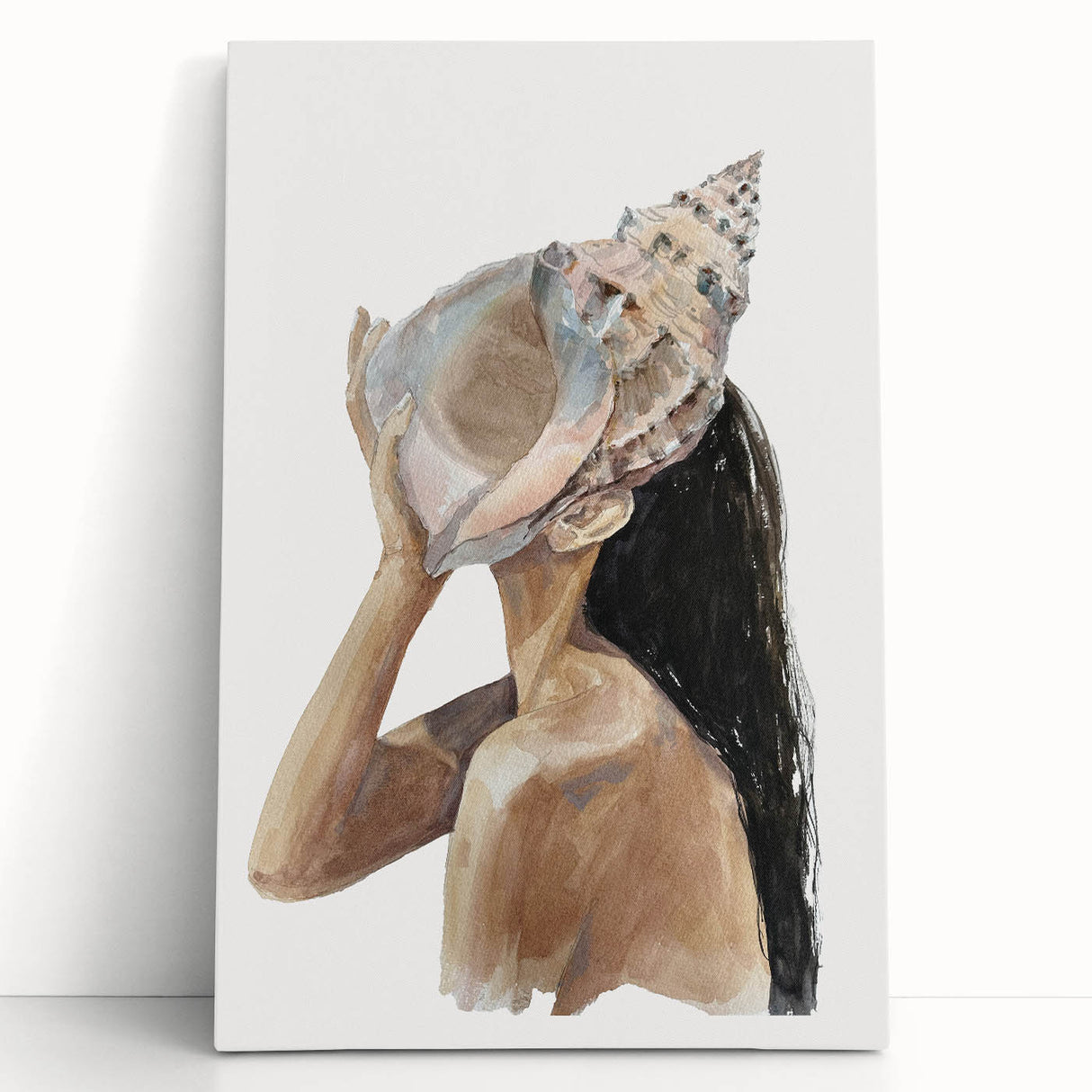 Coastal Wall Art - Woman with Conch Shell Beach-Themed Nautical Print