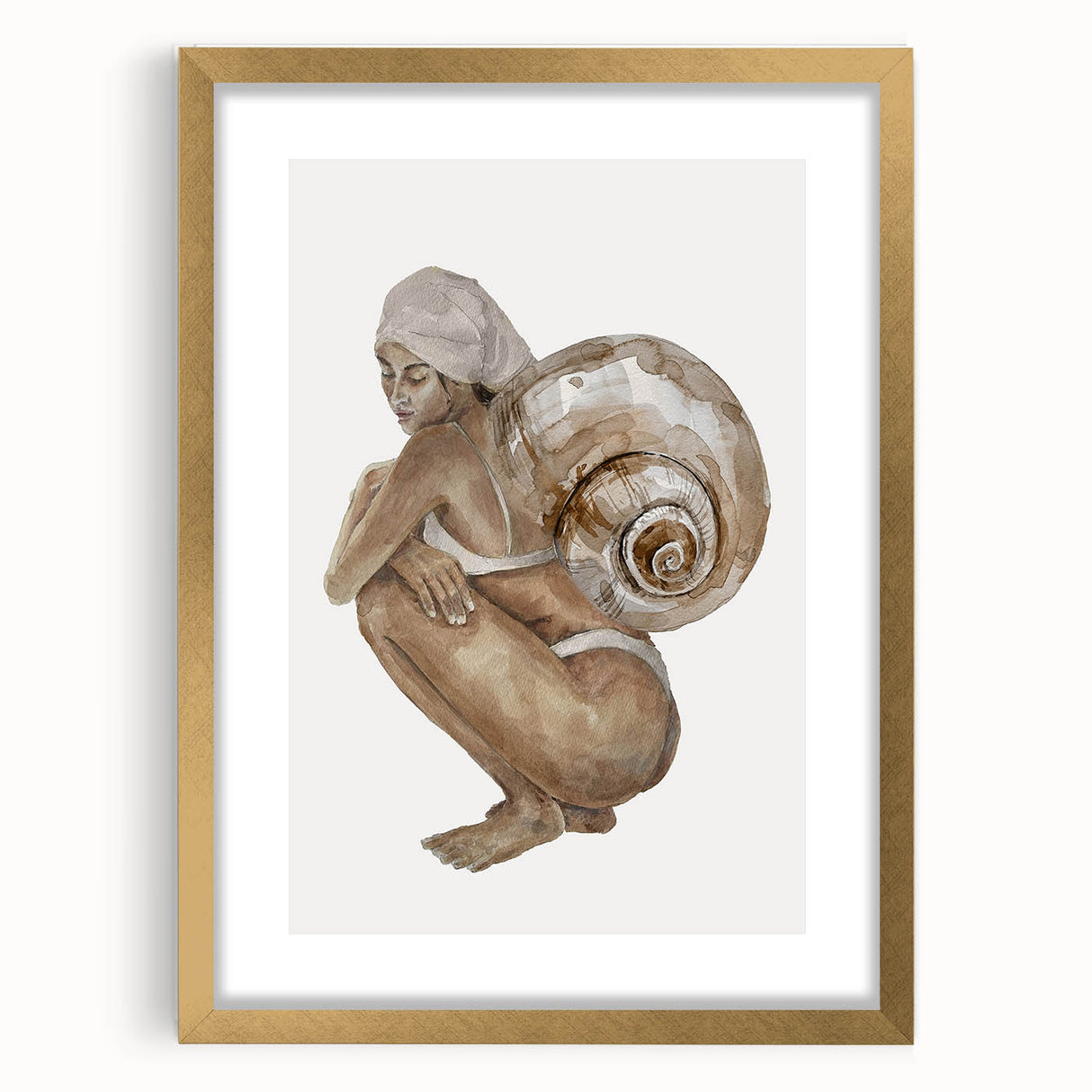 Coastal Wall Art - Woman with Snail Shell Beach-Themed Nautical Print