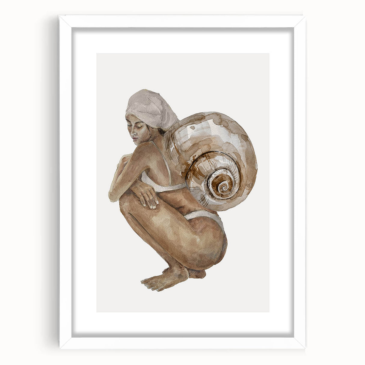 Coastal Wall Art - Woman with Snail Shell Beach-Themed Nautical Print