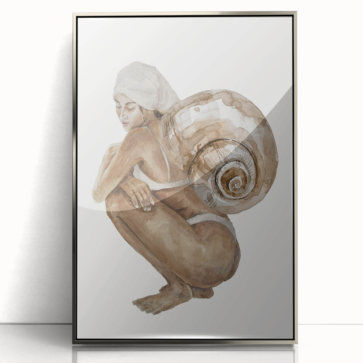 Coastal Wall Art - Woman with Snail Shell Beach-Themed Nautical Print