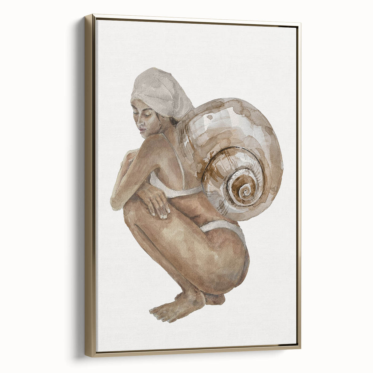 Coastal Wall Art - Woman with Snail Shell Beach-Themed Nautical Print