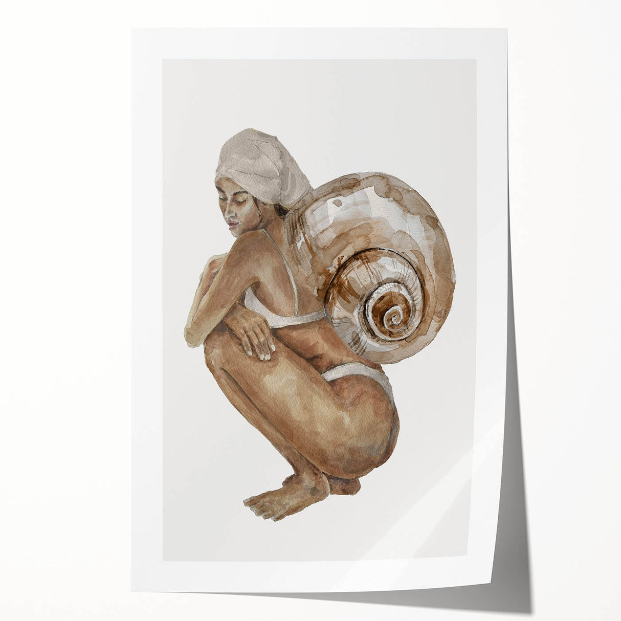 Coastal Wall Art - Woman with Snail Shell Beach-Themed Nautical Print