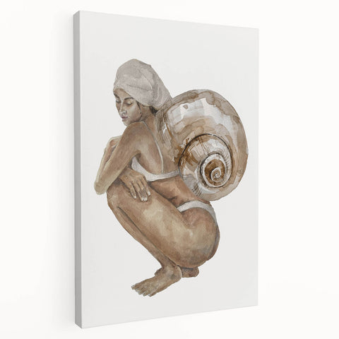 Coastal Wall Art - Woman with Snail Shell Beach-Themed Nautical Print