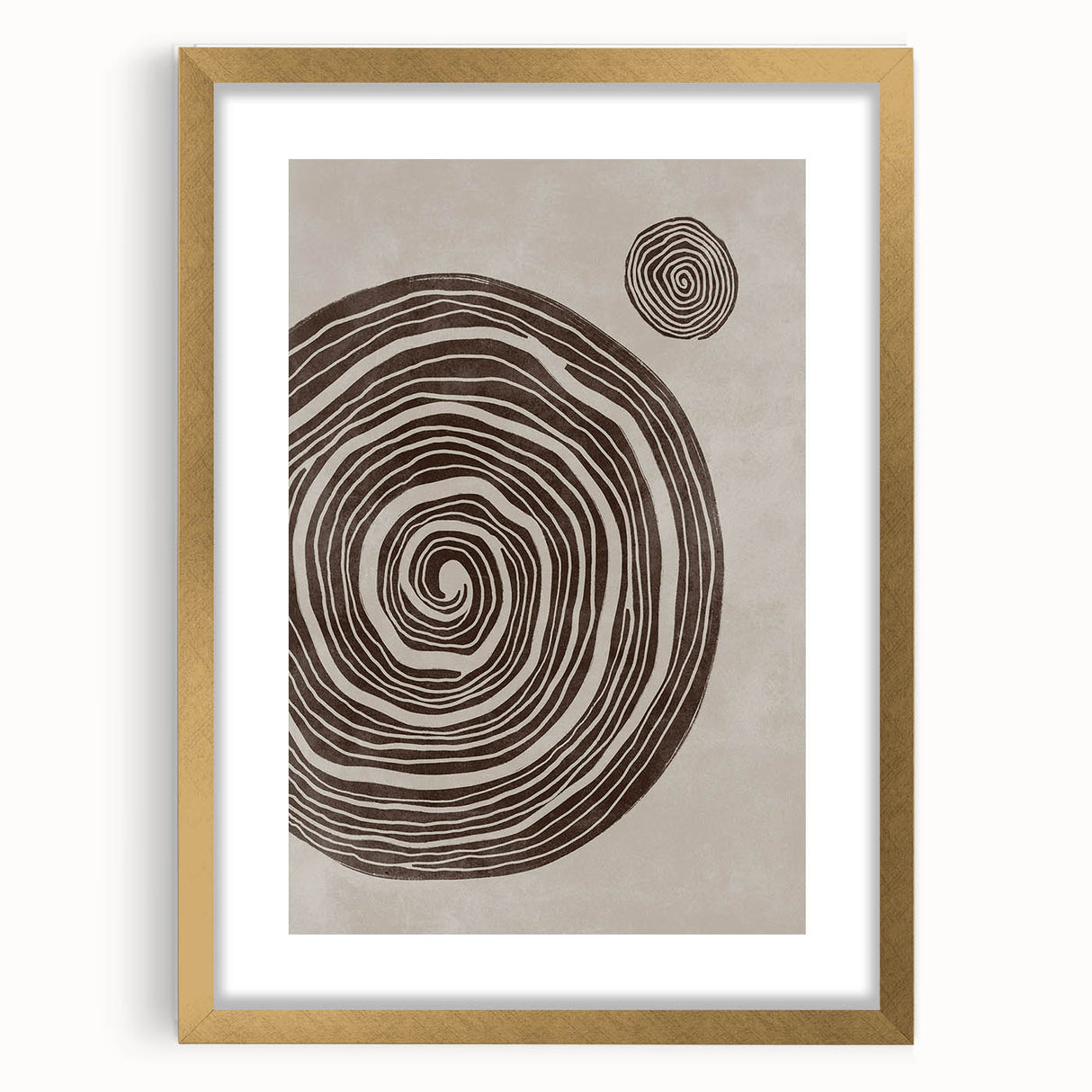Mid Century Modern Art - Retro Minimalist Spiral Design in Brown Tones