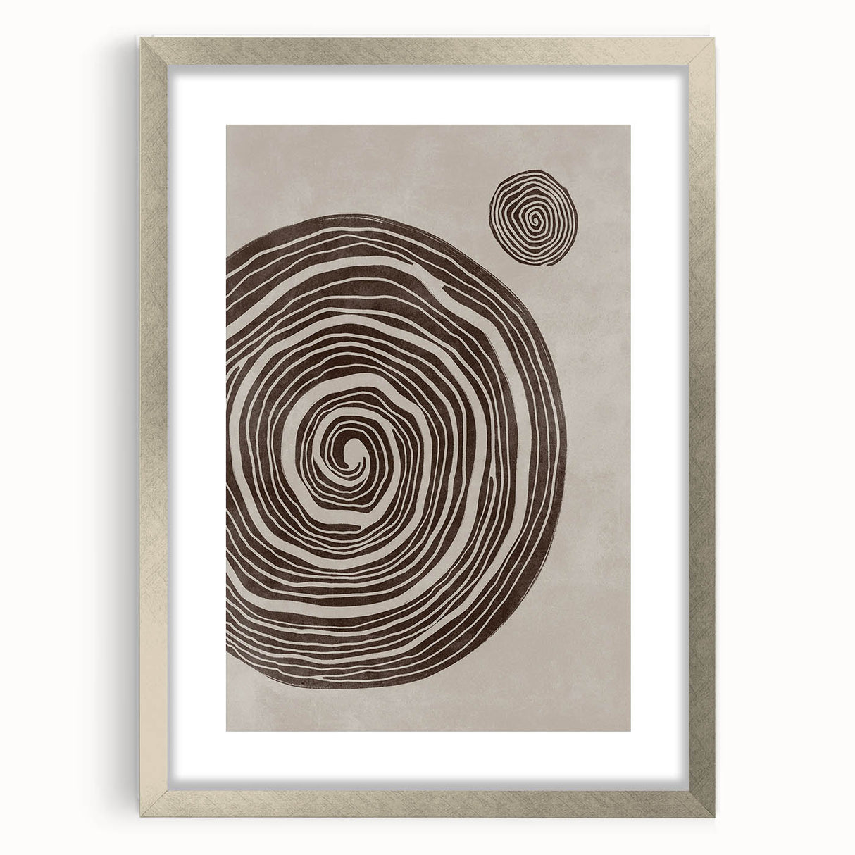 Mid Century Modern Art - Retro Minimalist Spiral Design in Brown Tones
