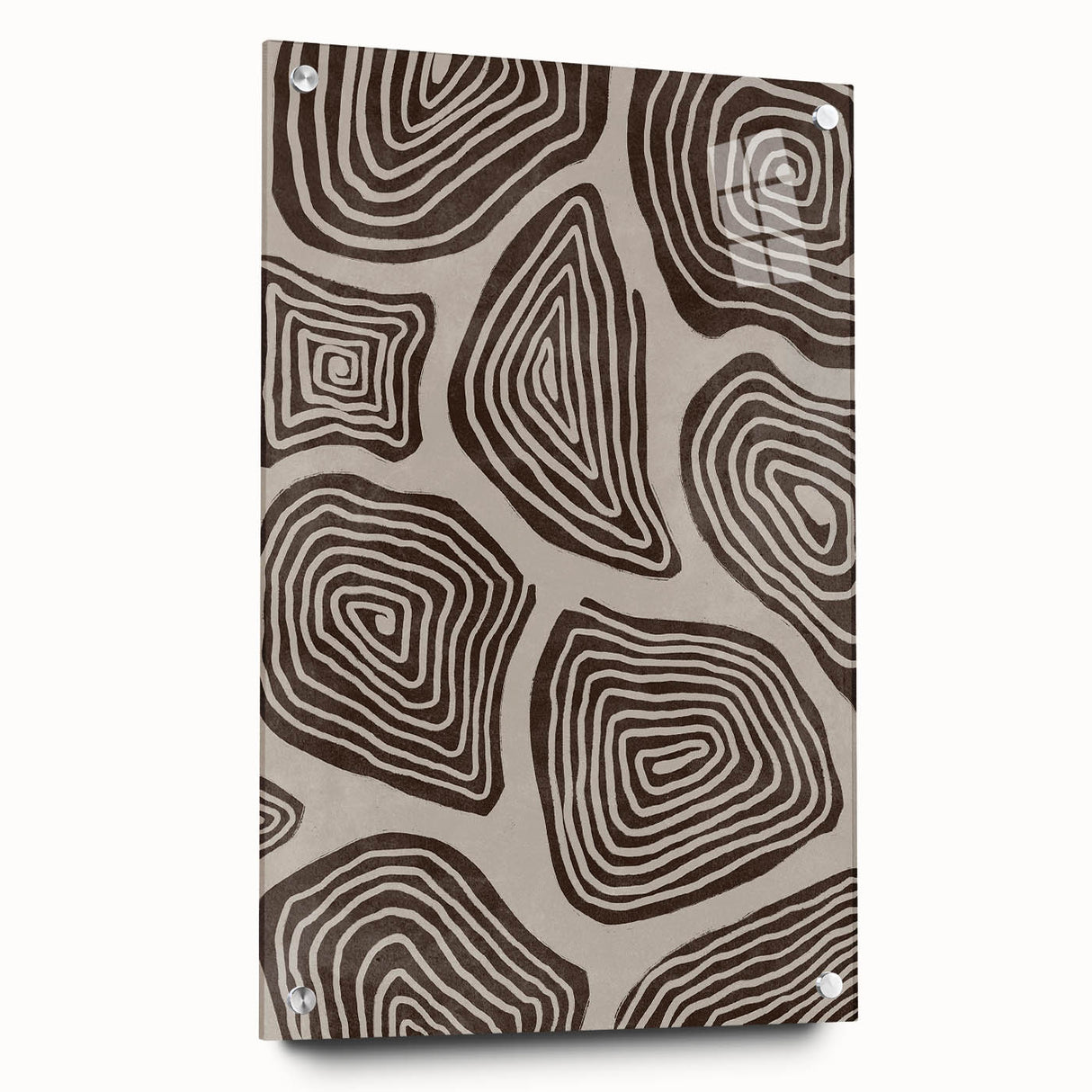 Mid Century Modern Art - Retro Minimalist Geometric Spiral Design in Brown