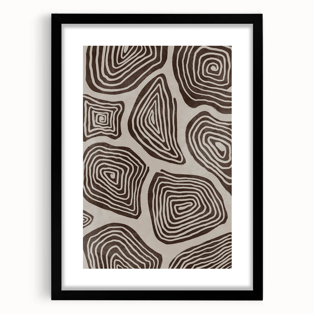 Mid Century Modern Art - Retro Minimalist Geometric Spiral Design in Brown