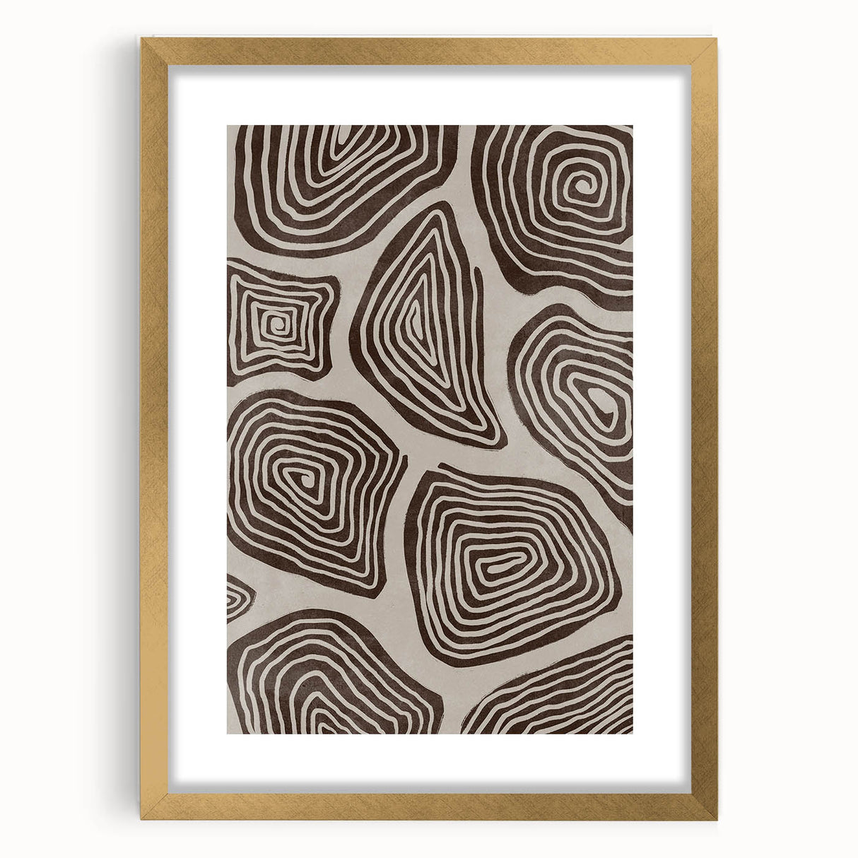 Mid Century Modern Art - Retro Minimalist Geometric Spiral Design in Brown