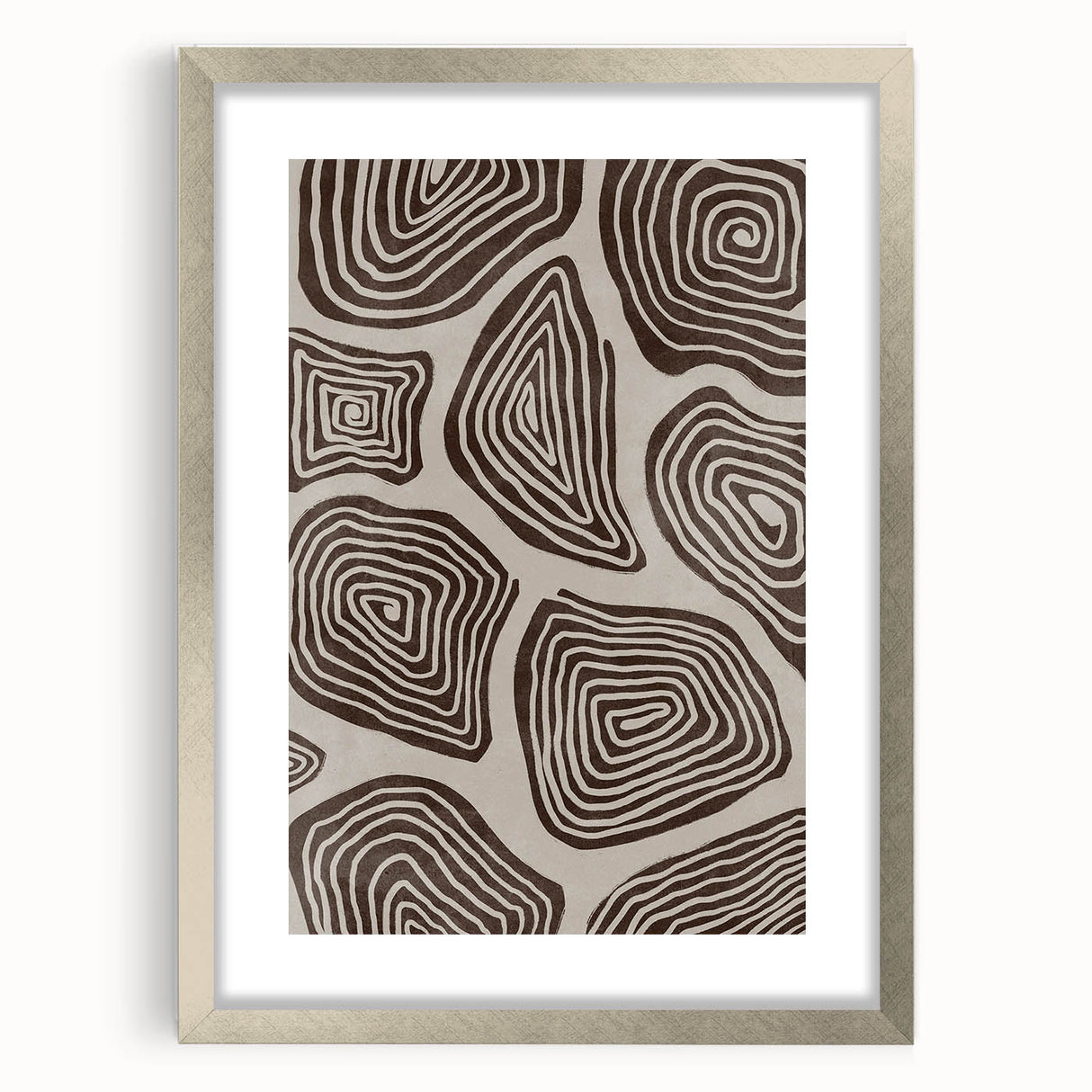 Mid Century Modern Art - Retro Minimalist Geometric Spiral Design in Brown