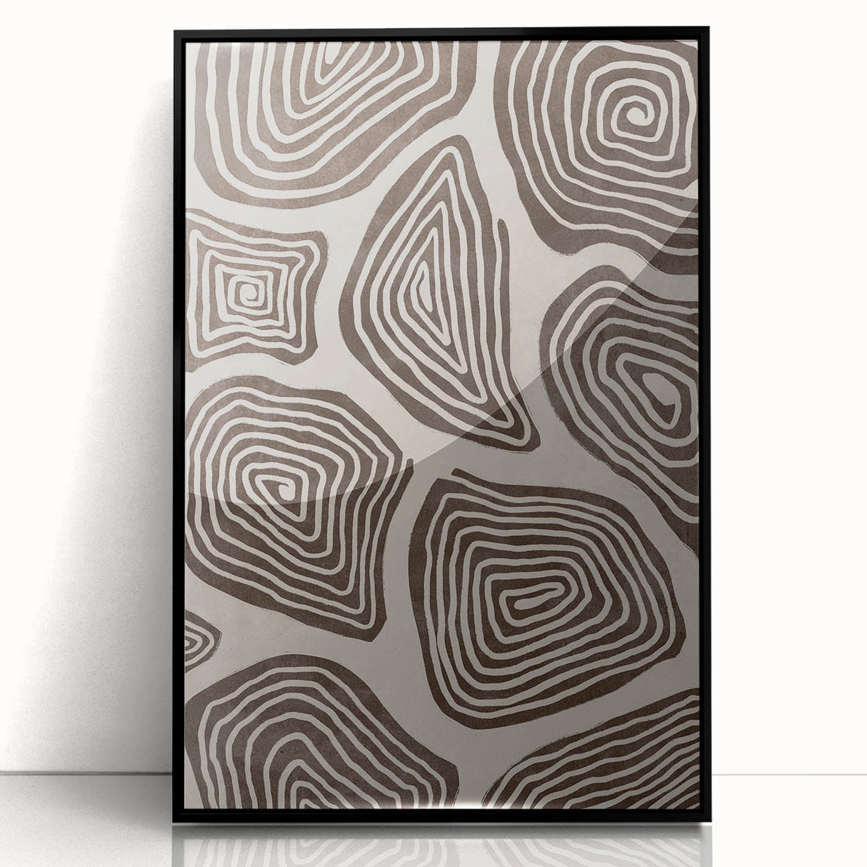Mid Century Modern Art - Retro Minimalist Geometric Spiral Design in Brown