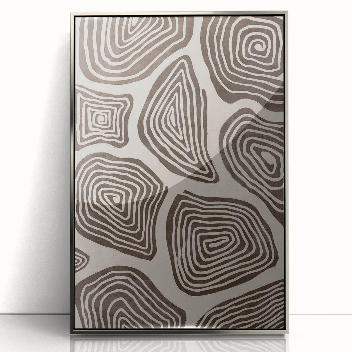 Mid Century Modern Art - Retro Minimalist Geometric Spiral Design in Brown