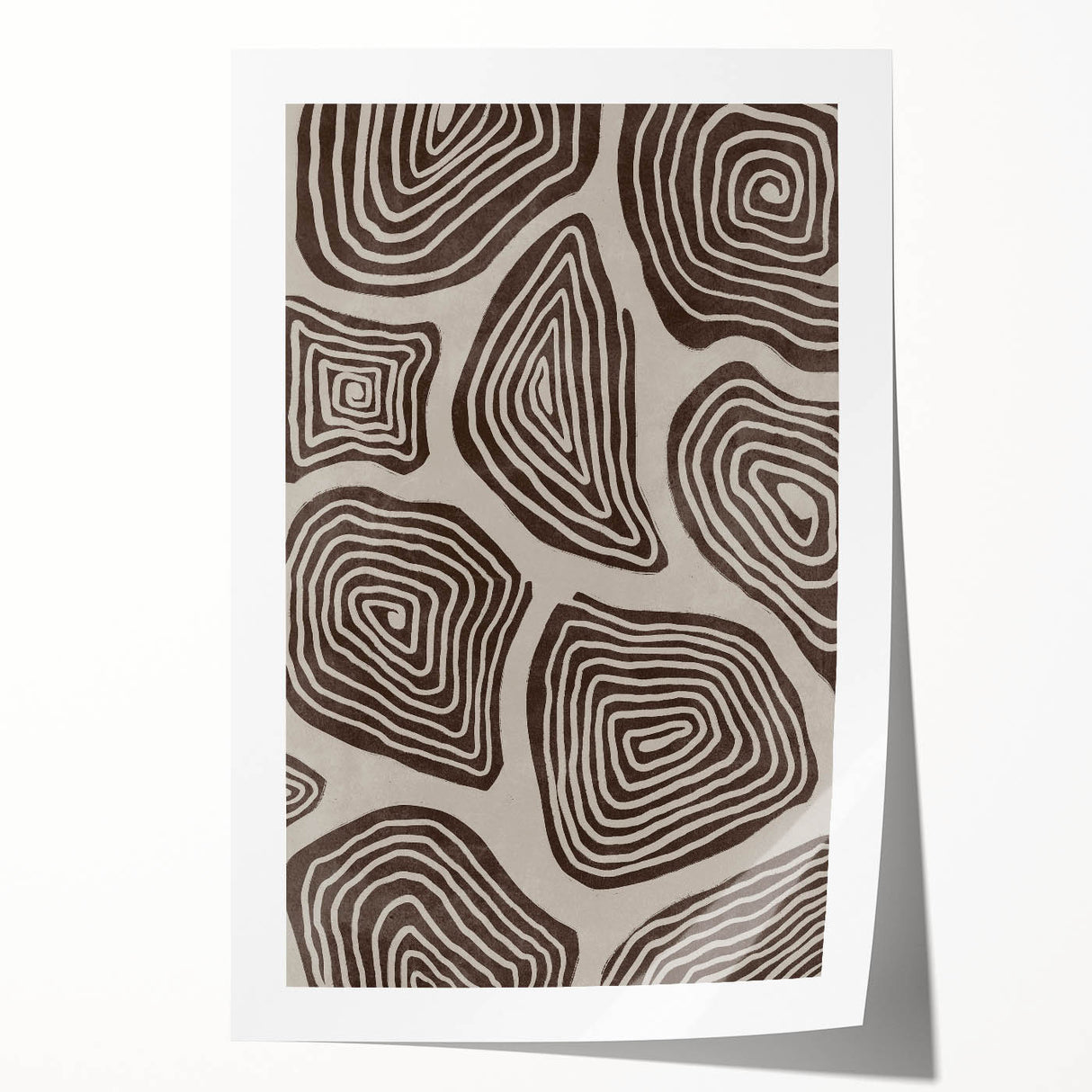 Mid Century Modern Art - Retro Minimalist Geometric Spiral Design in Brown