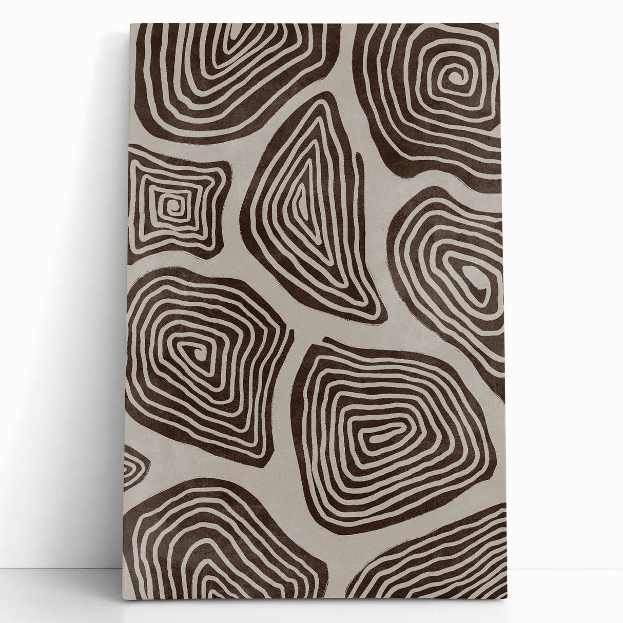 Mid Century Modern Art - Retro Minimalist Geometric Spiral Design in Brown