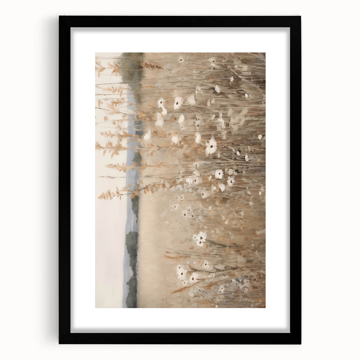 Minimalist Landscape Art: Soft Field of Wildflowers in Neutral Tones