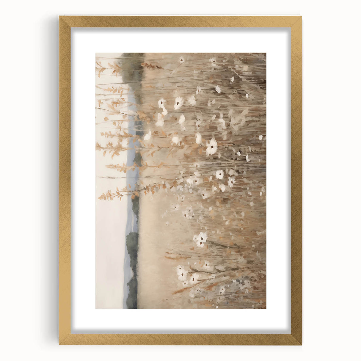 Minimalist Landscape Art: Soft Field of Wildflowers in Neutral Tones