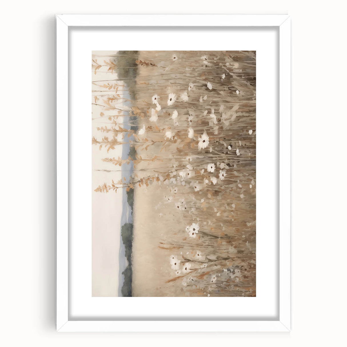 Minimalist Landscape Art: Soft Field of Wildflowers in Neutral Tones