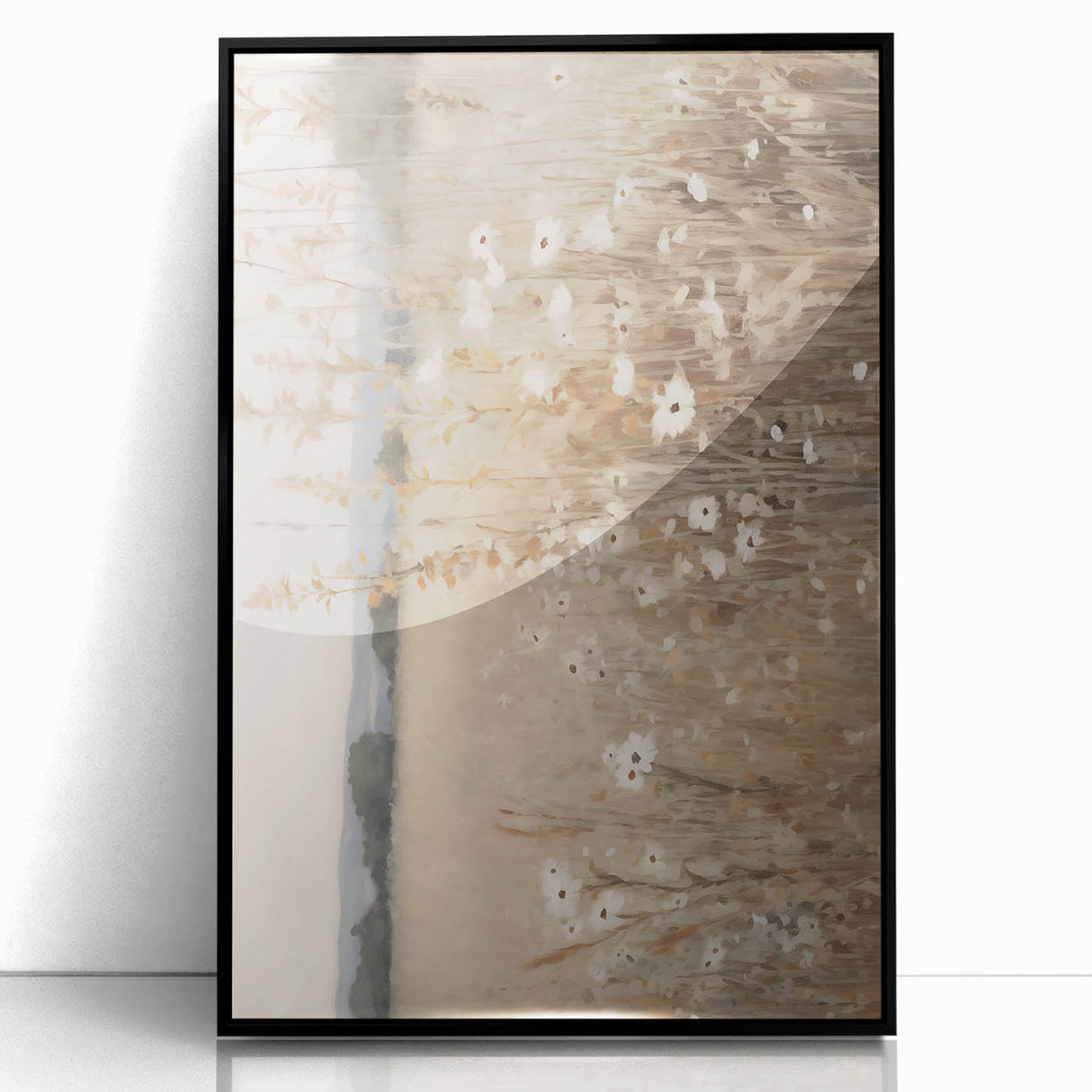 Minimalist Landscape Art: Soft Field of Wildflowers in Neutral Tones