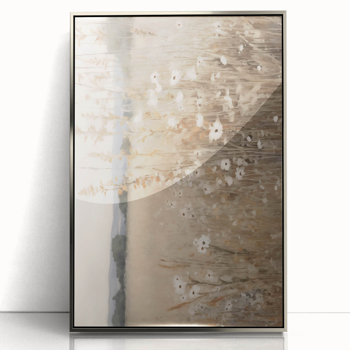 Minimalist Landscape Art: Soft Field of Wildflowers in Neutral Tones