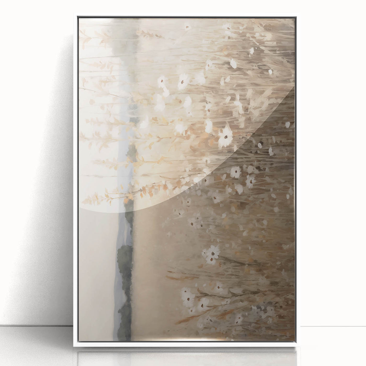 Minimalist Landscape Art: Soft Field of Wildflowers in Neutral Tones