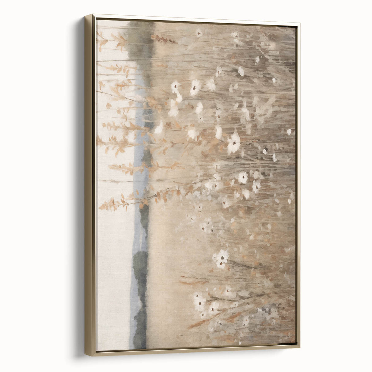 Minimalist Landscape Art: Soft Field of Wildflowers in Neutral Tones