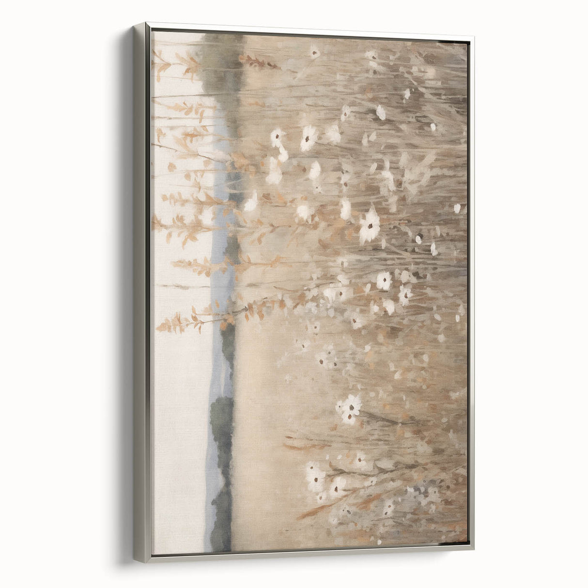 Minimalist Landscape Art: Soft Field of Wildflowers in Neutral Tones