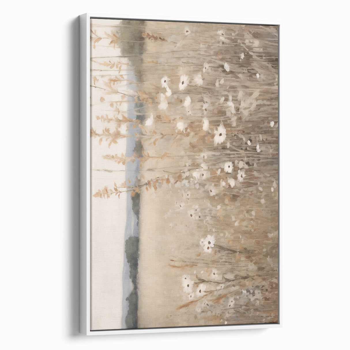 Minimalist Landscape Art: Soft Field of Wildflowers in Neutral Tones