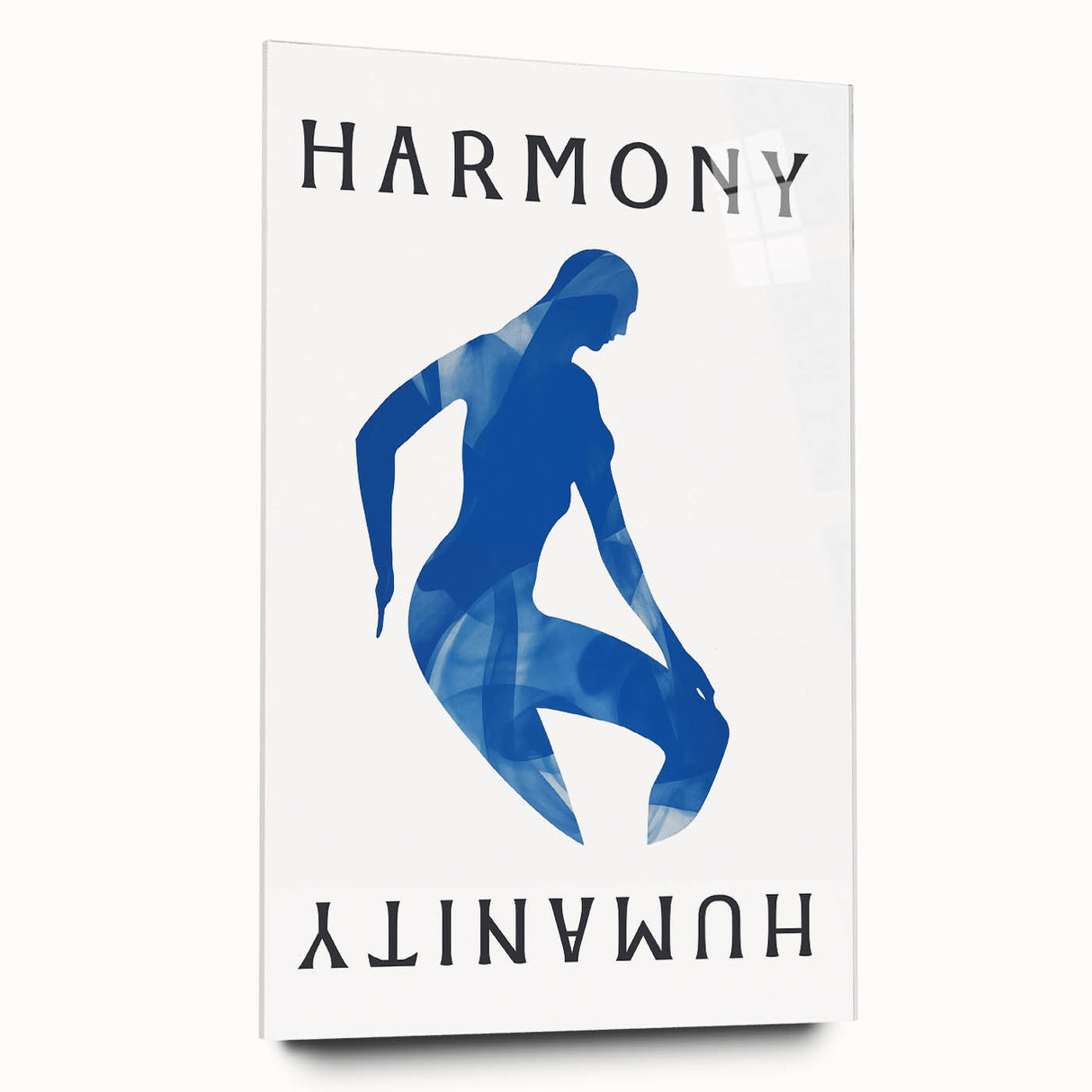 Minimalist Wall Art - Blue Silhouette with "Harmony" Text for Modern Decor