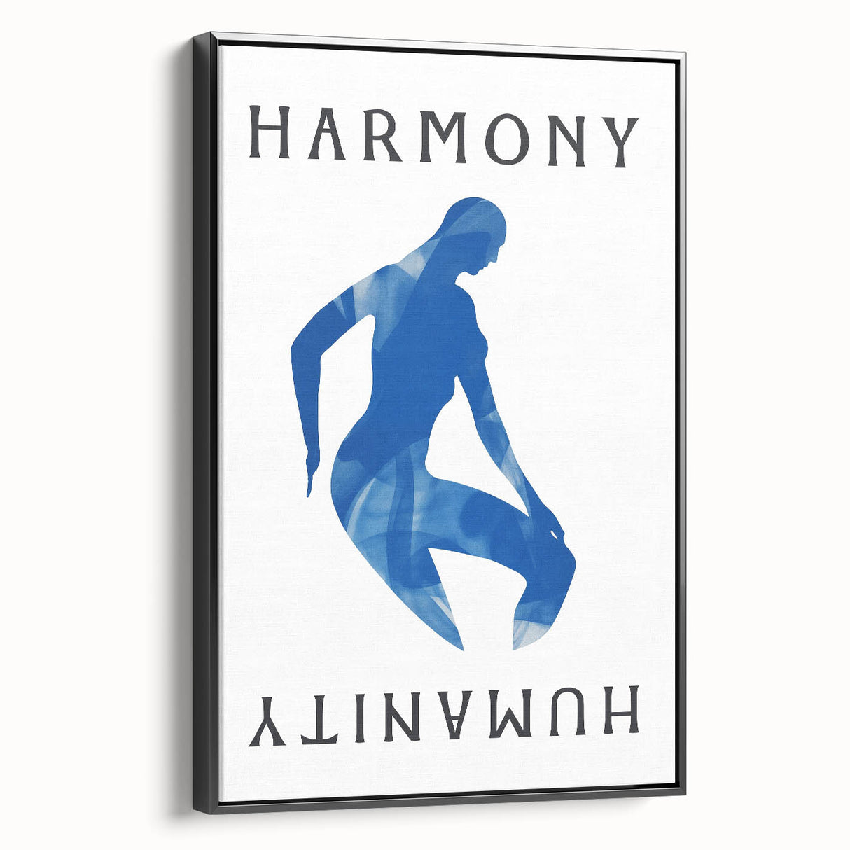 Minimalist Wall Art - Blue Silhouette with "Harmony" Text for Modern Decor