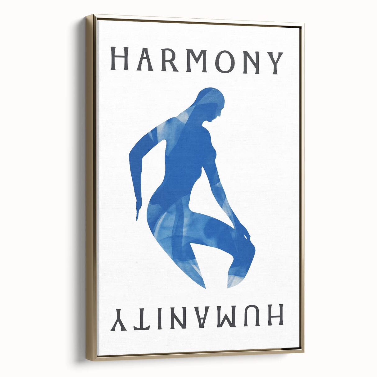 Minimalist Wall Art - Blue Silhouette with "Harmony" Text for Modern Decor