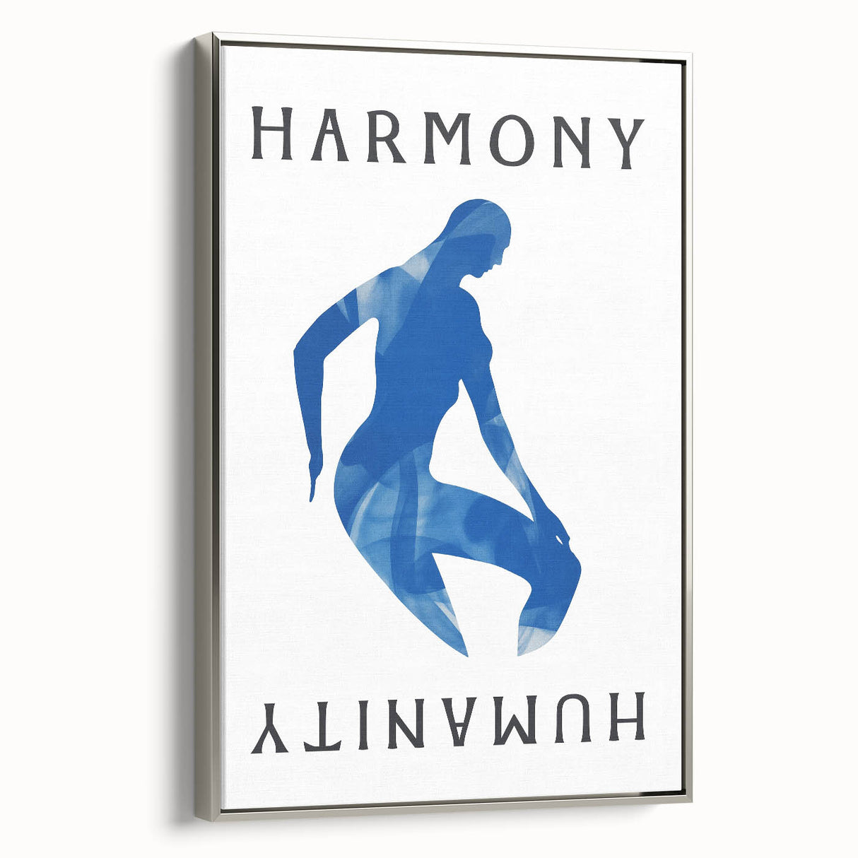 Minimalist Wall Art - Blue Silhouette with "Harmony" Text for Modern Decor
