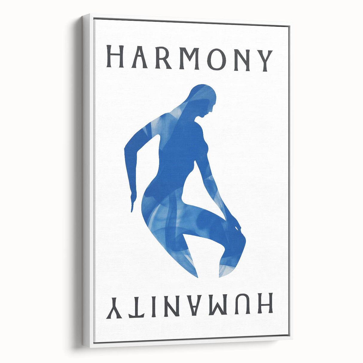 Minimalist Wall Art - Blue Silhouette with "Harmony" Text for Modern Decor